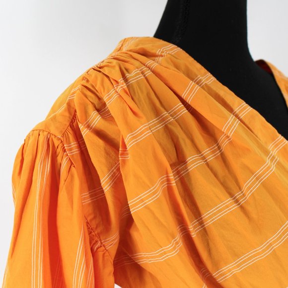 Acler Wyatt Crop Wrap Blouse Top 6 Orange White Pinstripe Balloon Puffy Sleeve S - Picture 3 of 9